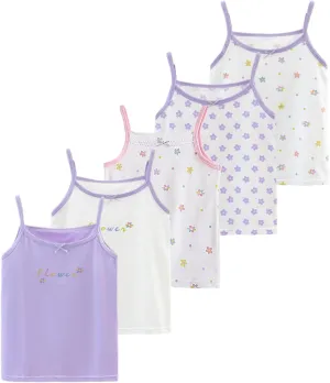 2-10 Years Little Girls Camisole Soft Tagless Cami Kids Breathable Undershirts Cotton Tank Top 5 Pack