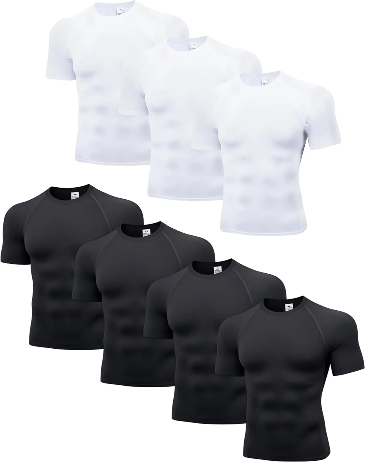 7 Pack Men's Compression Shirts Short Sleeve Slimming Workout Shirt for Gym Cool-Dry Athletic Undershirts