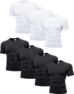 7 Pack Men's Compression Shirts Short Sleeve Slimming Workout Shirt for Gym Cool-Dry Athletic Undershirts