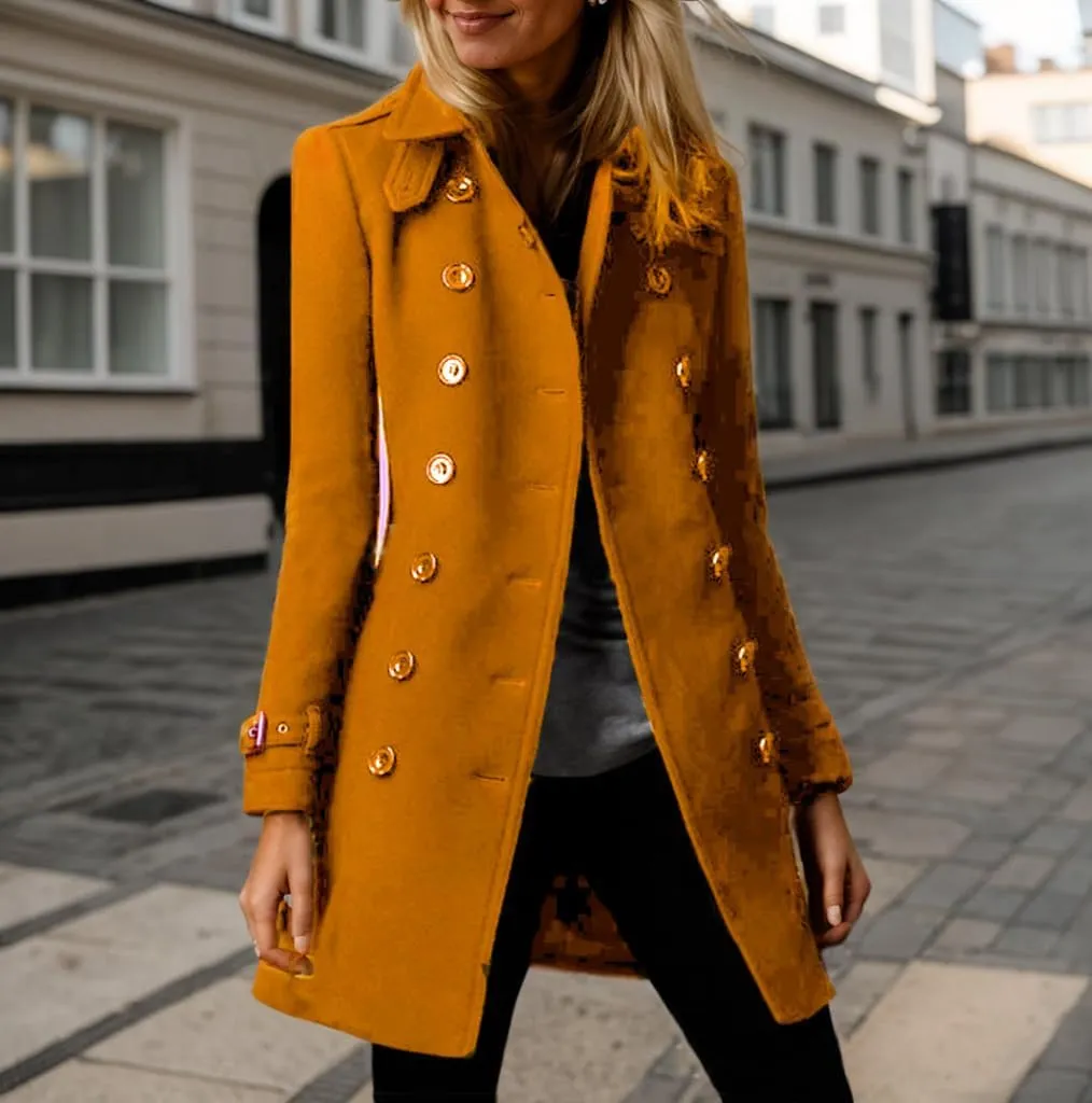 Akivide Women's Winter Warm Thicken Double Breasted Wool Blend Trench Peacoat 2024 Trendy Lapel Outerwear Coat with Pockets