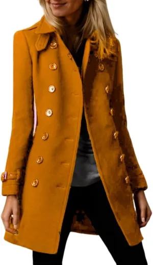 Akivide Women's Winter Warm Thicken Double Breasted Wool Blend Trench Peacoat 2024 Trendy Lapel Outerwear Coat with Pockets