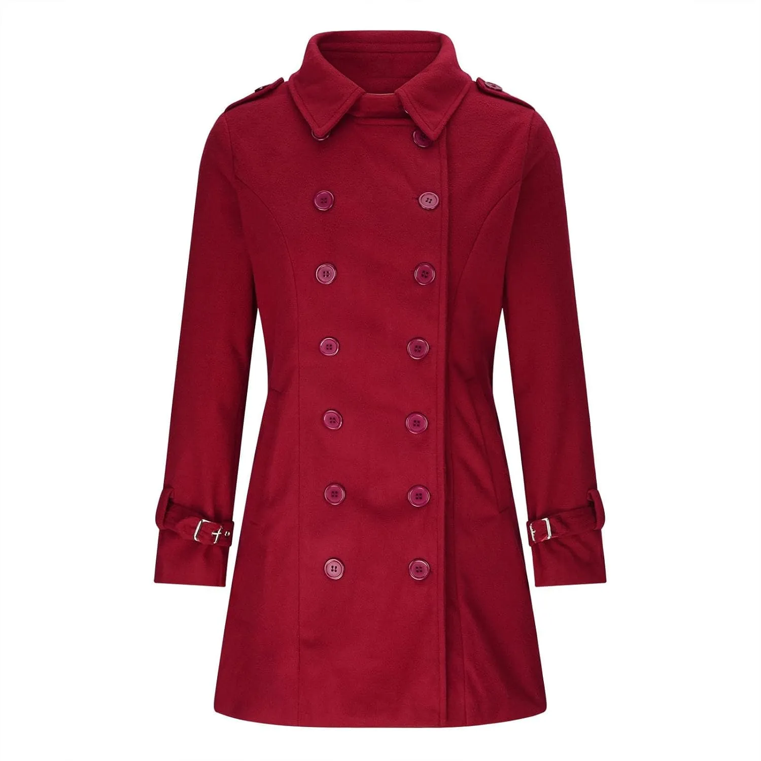 Akivide Women's Winter Warm Thicken Double Breasted Wool Blend Trench Peacoat 2024 Trendy Lapel Outerwear Coat with Pockets