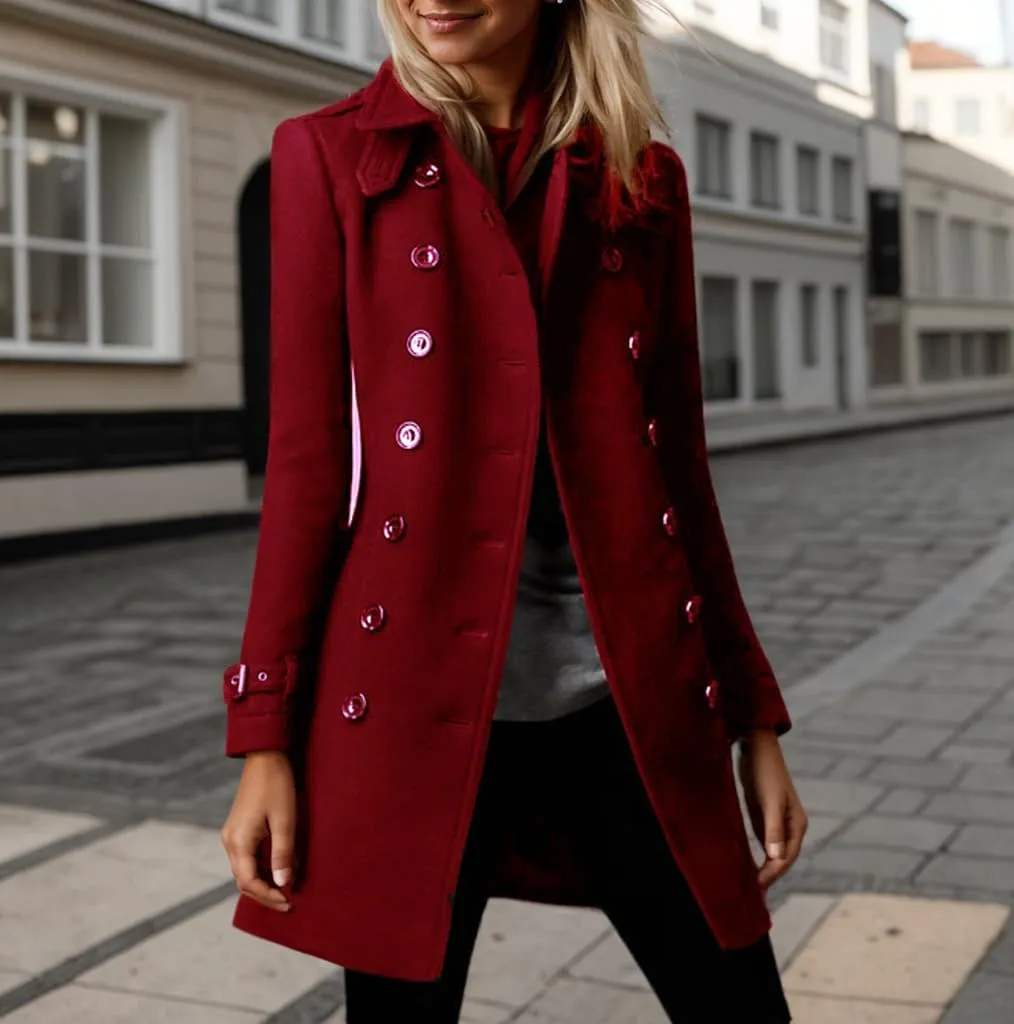 Akivide Women's Winter Warm Thicken Double Breasted Wool Blend Trench Peacoat 2024 Trendy Lapel Outerwear Coat with Pockets