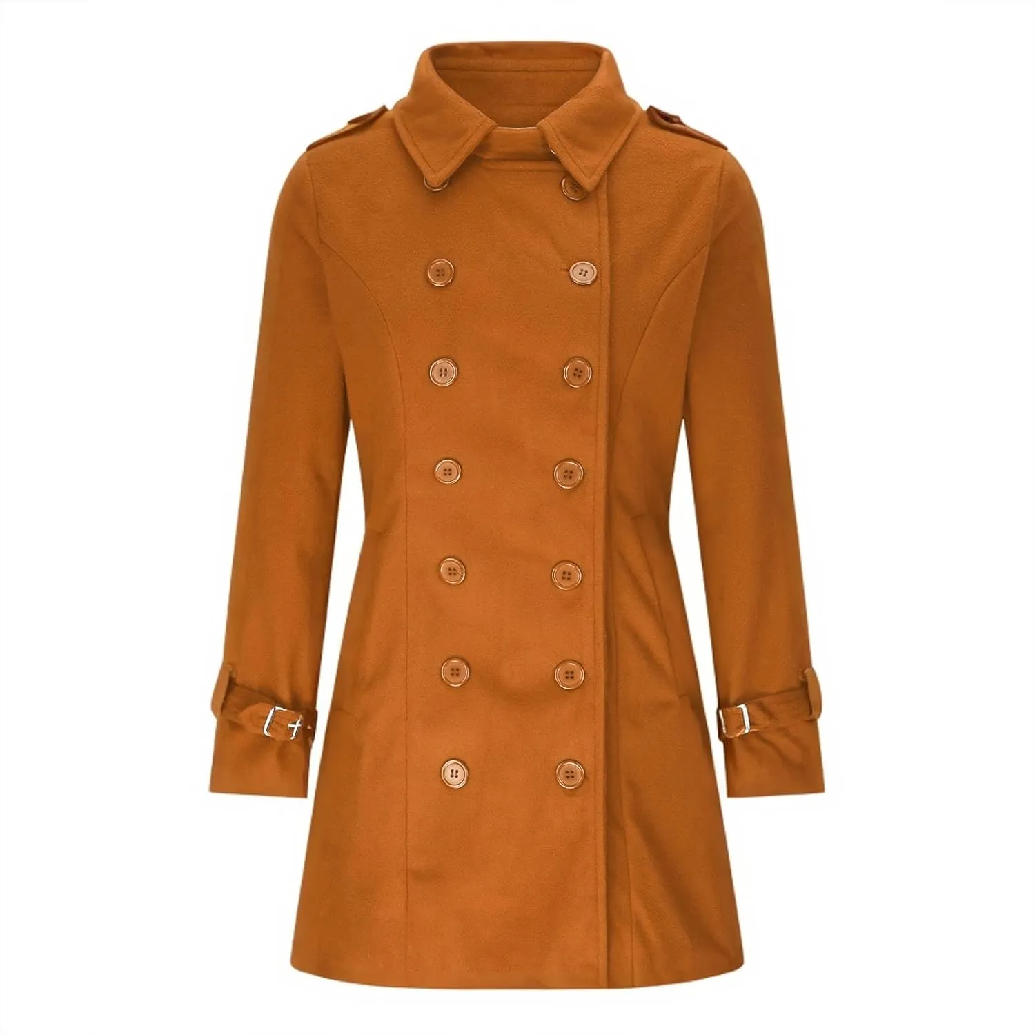 Akivide Women's Winter Warm Thicken Double Breasted Wool Blend Trench Peacoat 2024 Trendy Lapel Outerwear Coat with Pockets