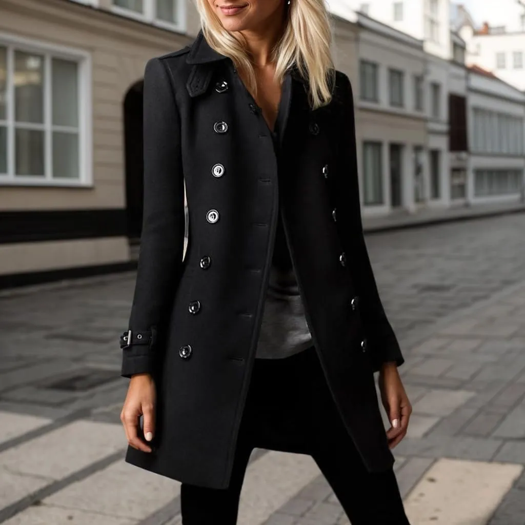 Akivide Women's Winter Warm Thicken Double Breasted Wool Blend Trench Peacoat 2024 Trendy Lapel Outerwear Coat with Pockets