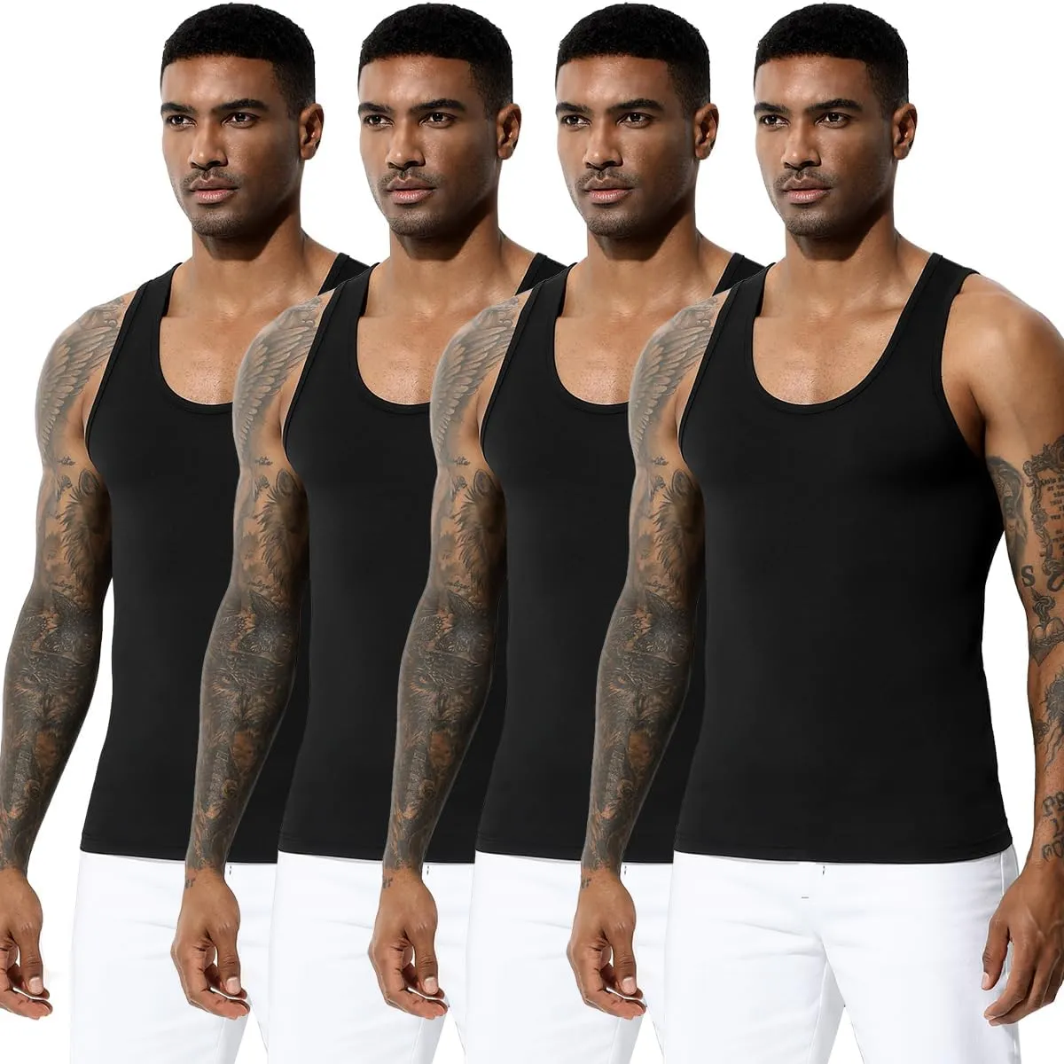 Arjen Kroos Men's Workout Tank Top 4 Pack Muscle Sleeveless Gym Shirts Activewear Slimming Vest Undershirts