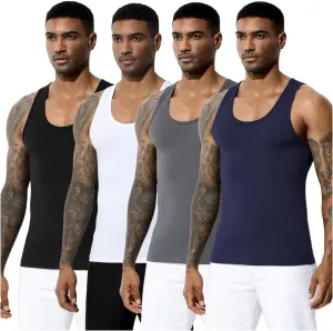 Arjen Kroos Men's Workout Tank Top 4 Pack Muscle Sleeveless Gym Shirts Activewear Slimming Vest Undershirts