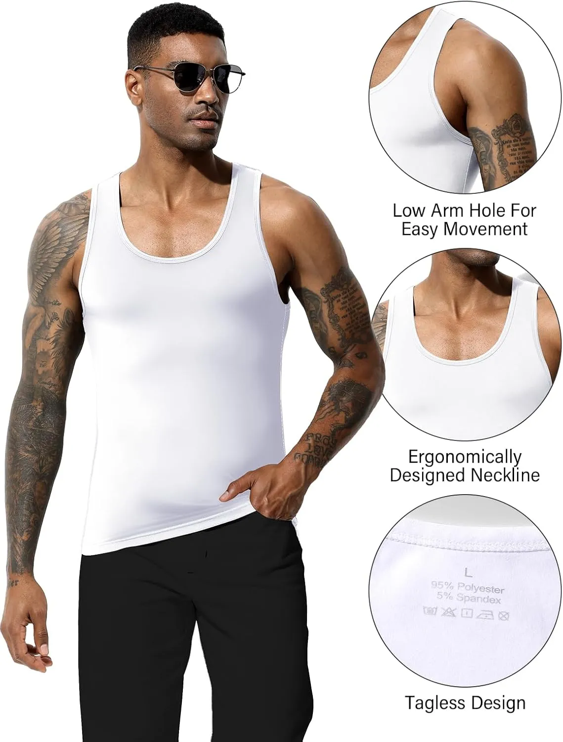 Arjen Kroos Men's Workout Tank Top 4 Pack Muscle Sleeveless Gym Shirts Activewear Slimming Vest Undershirts