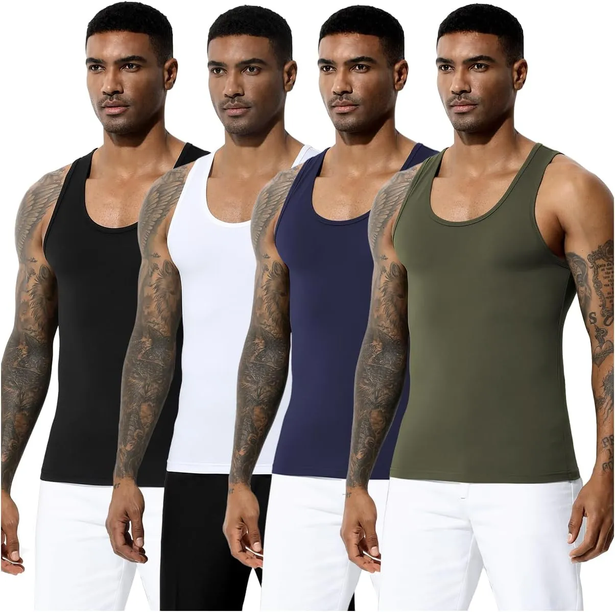Arjen Kroos Men's Workout Tank Top 4 Pack Muscle Sleeveless Gym Shirts Activewear Slimming Vest Undershirts