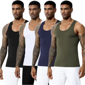 Arjen Kroos Men's Workout Tank Top 4 Pack Muscle Sleeveless Gym Shirts Activewear Slimming Vest Undershirts