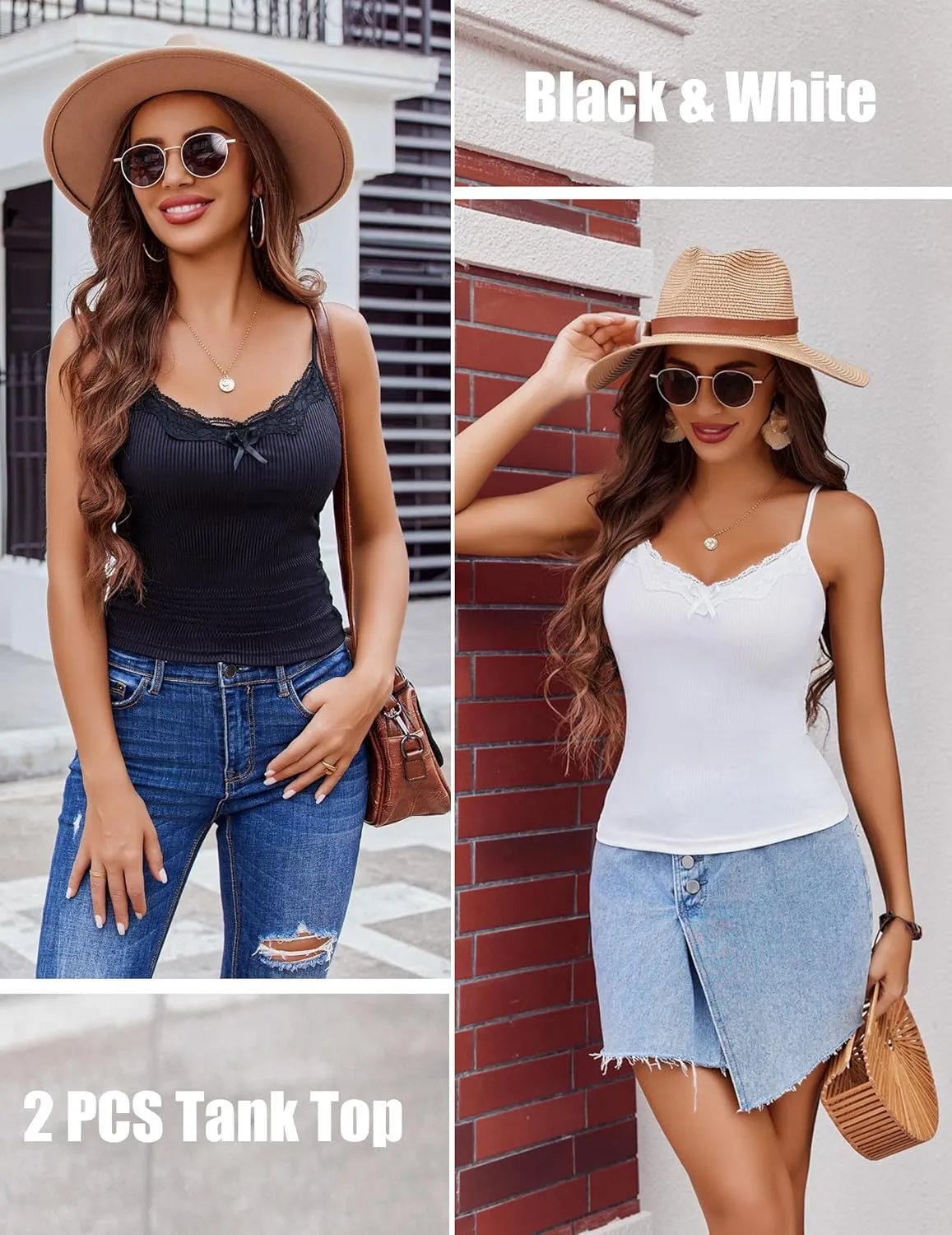 Avidlove Womens Camisoles 2-Pack Tank Top V Neck Undershirts Adjustable Spaghetti Strap Cami Tops