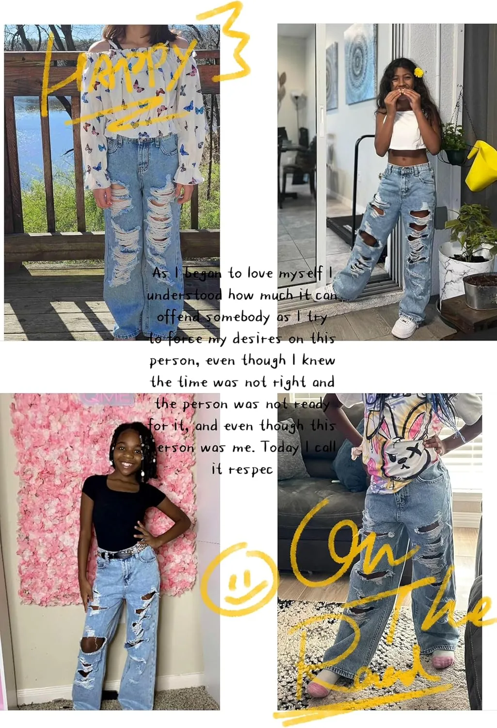 Baggy Jeans for Girls Wide Leg Ripped High Elastic Waisted Denim Pants Cute Summer Trousers Y2K Streetwear 7-14Y