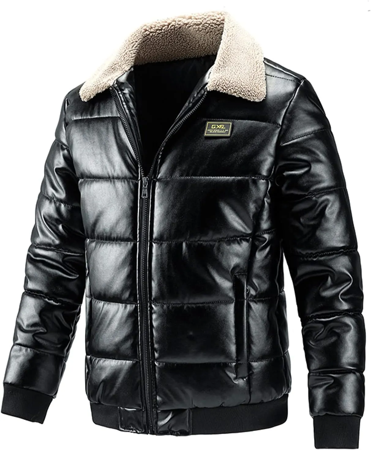 Black Leather Coat Men Padded Coat Casual Cotton Leather Men's Autumn Turn-down And Collar Handsome Winter