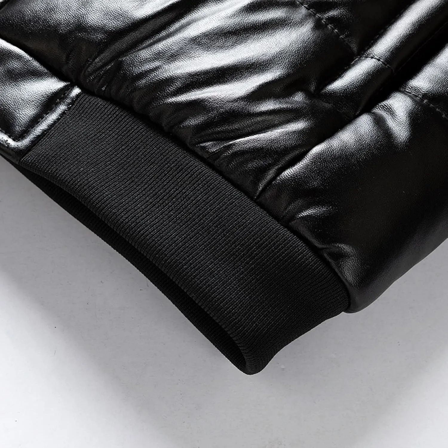 Black Leather Coat Men Padded Coat Casual Cotton Leather Men's Autumn Turn-down And Collar Handsome Winter