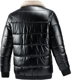 Black Leather Coat Men Padded Coat Casual Cotton Leather Men's Autumn Turn-down And Collar Handsome Winter
