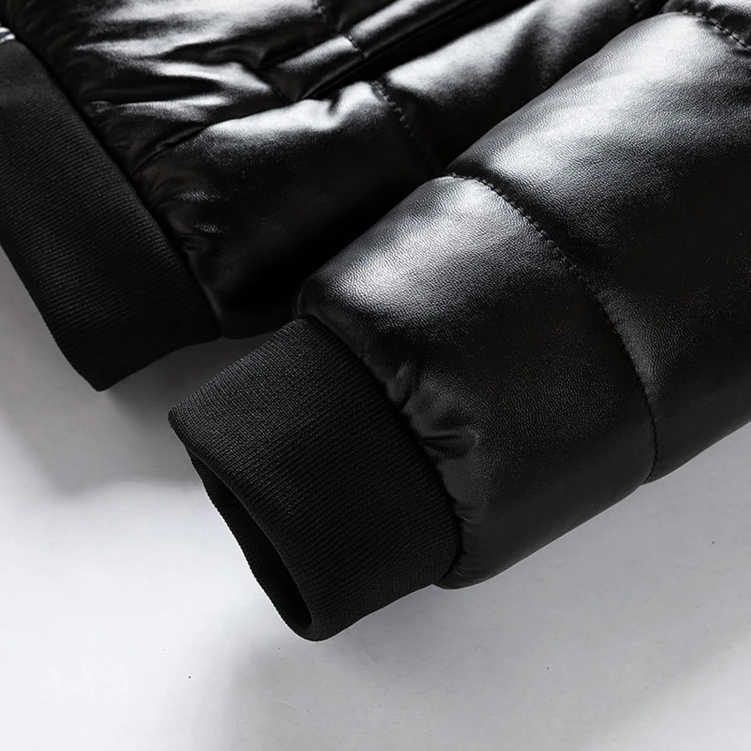 Black Leather Coat Men Padded Coat Casual Cotton Leather Men's Autumn Turn-down And Collar Handsome Winter