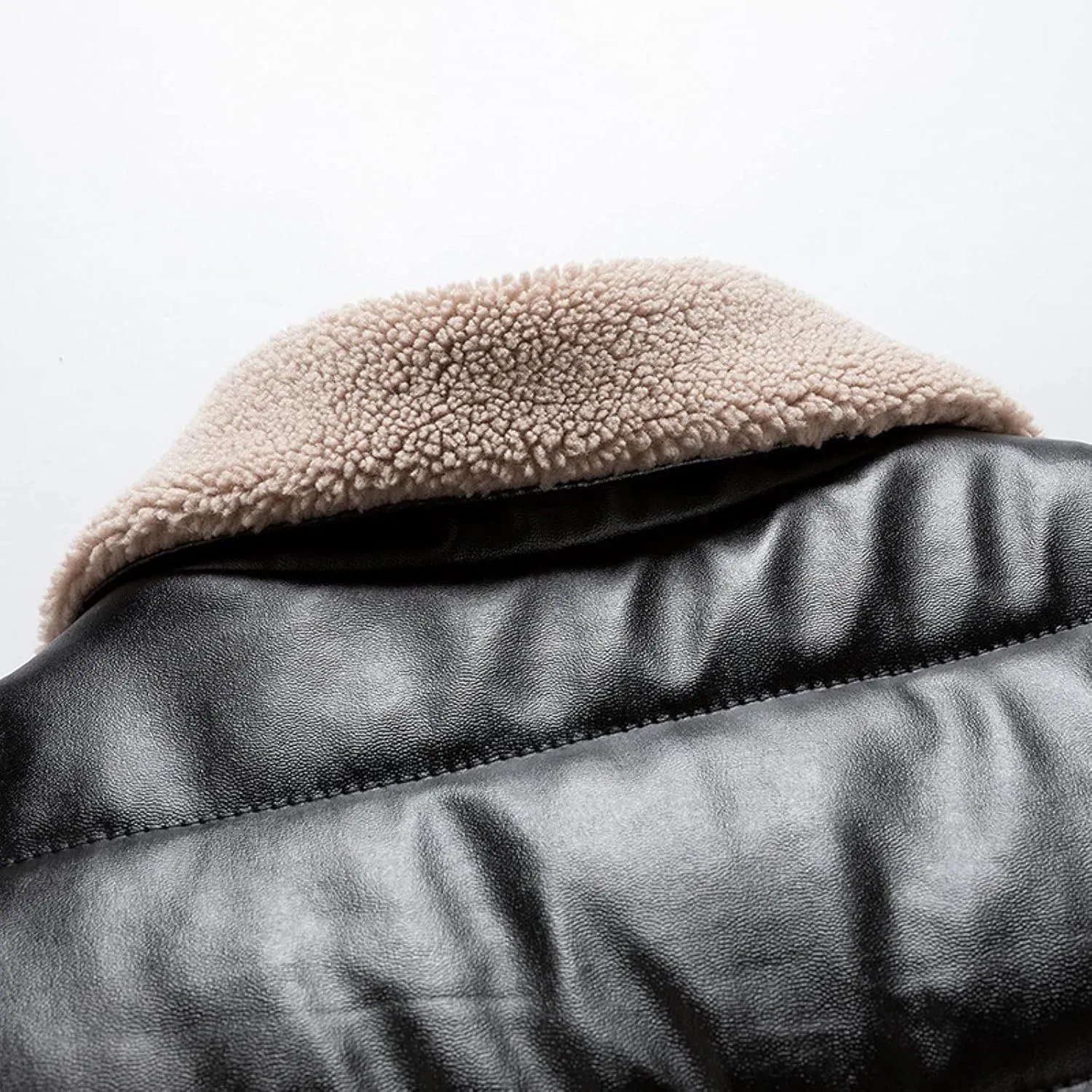Black Leather Coat Men Padded Coat Casual Cotton Leather Men's Autumn Turn-down And Collar Handsome Winter