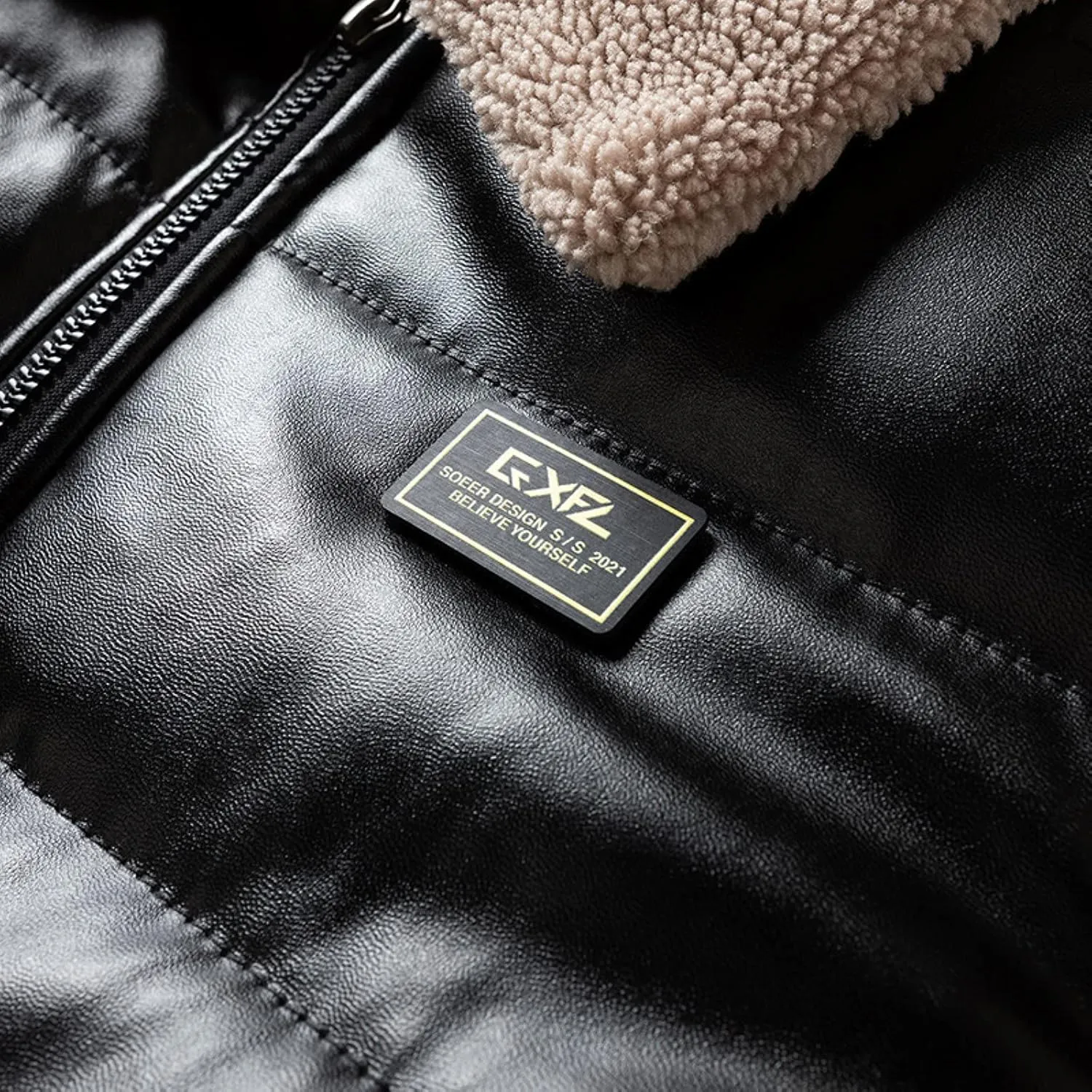 Black Leather Coat Men Padded Coat Casual Cotton Leather Men's Autumn Turn-down And Collar Handsome Winter