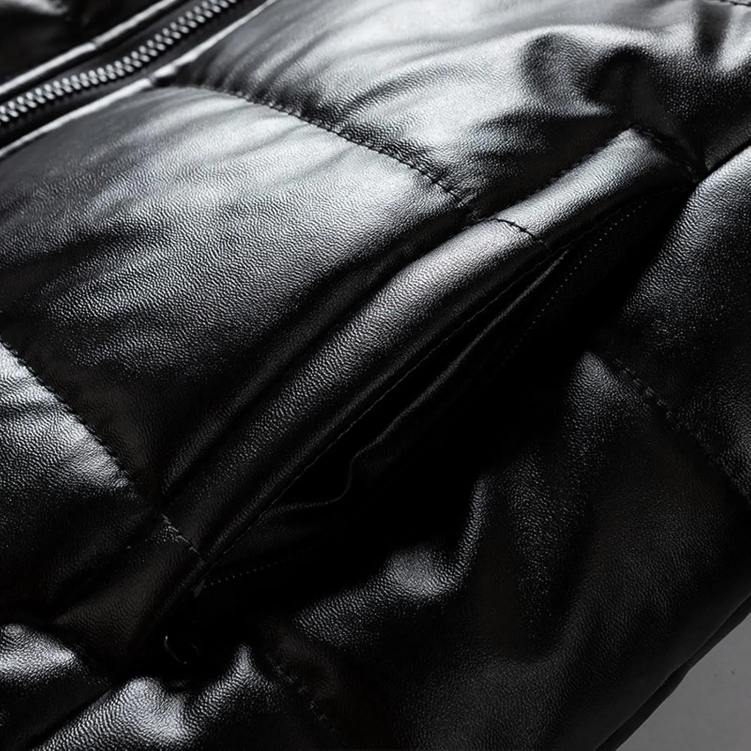 Black Leather Coat Men Padded Coat Casual Cotton Leather Men's Autumn Turn-down And Collar Handsome Winter