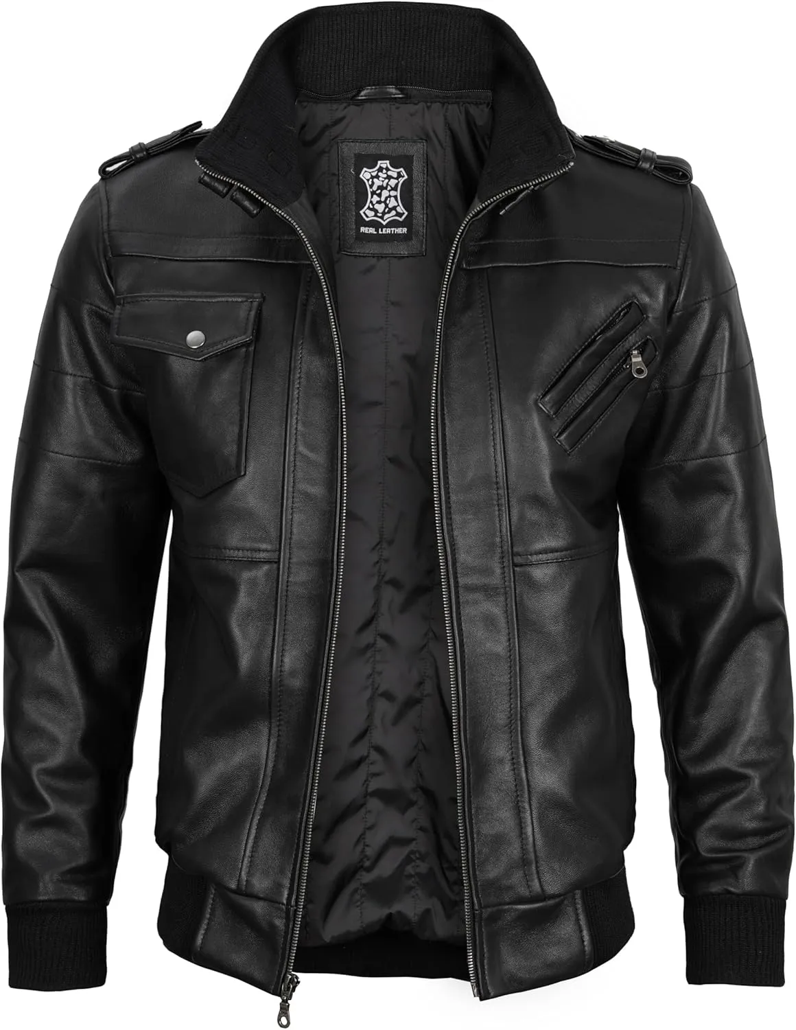 Blingsoul Leather Bomber Jackets For Men - Real Lambskin Mens Leather Jacket With Hood