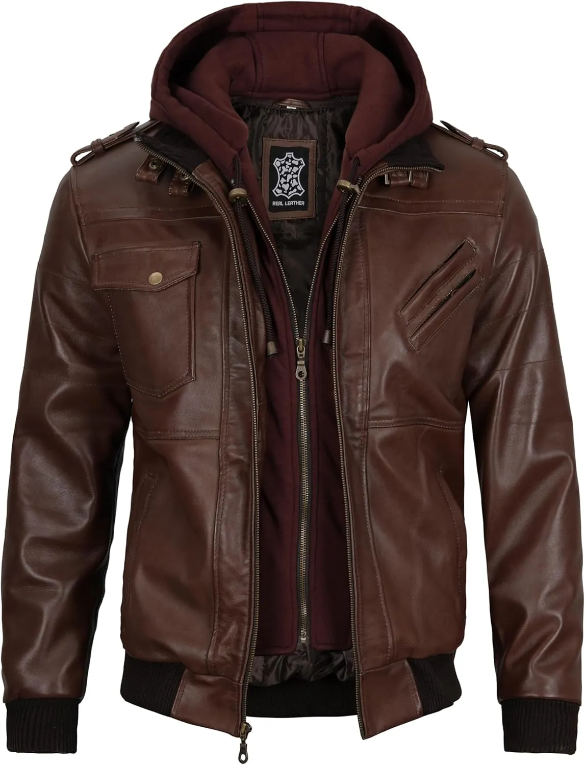 Blingsoul Leather Bomber Jackets For Men - Real Lambskin Mens Leather Jacket With Hood