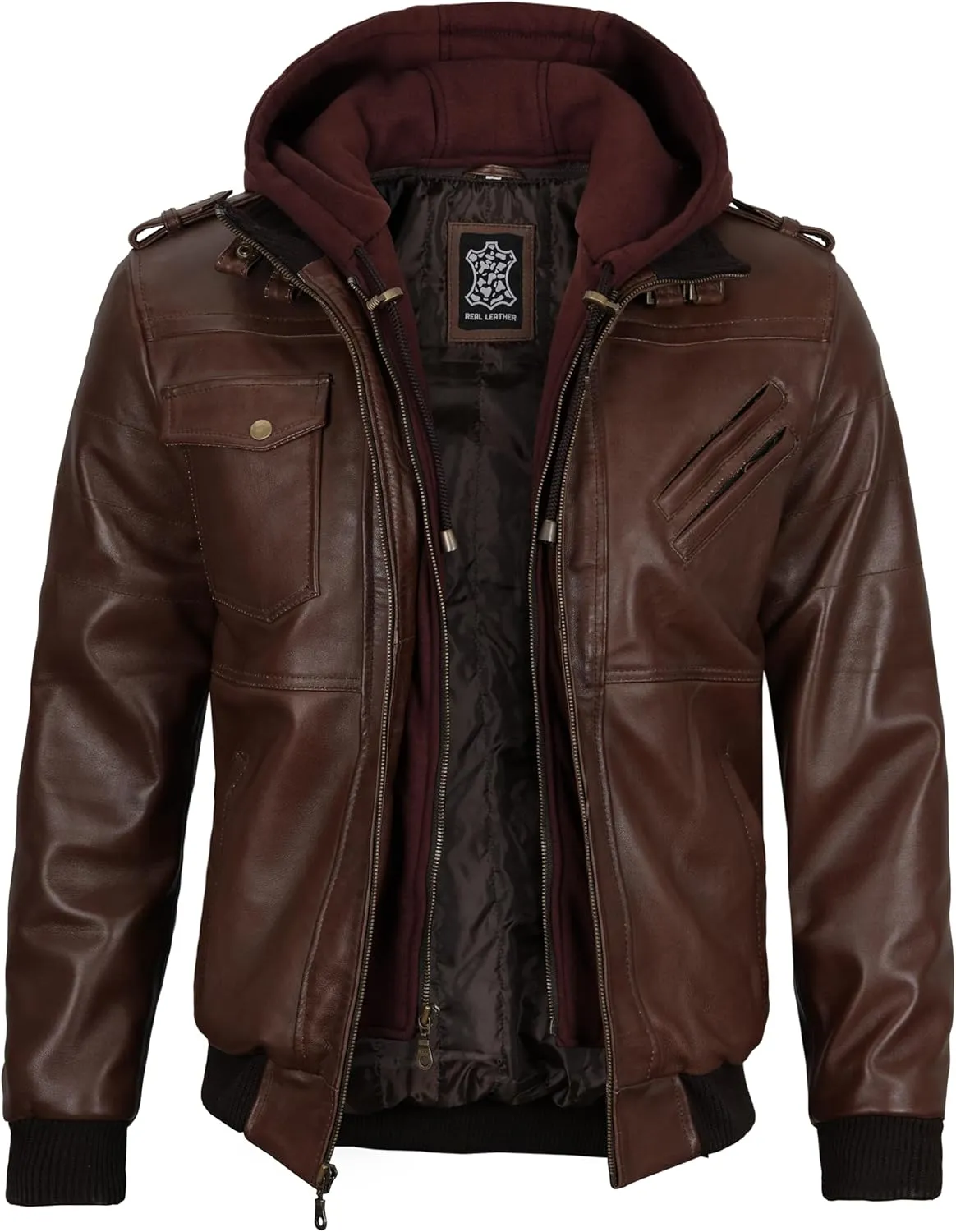 Blingsoul Leather Bomber Jackets For Men - Real Lambskin Mens Leather Jacket With Hood