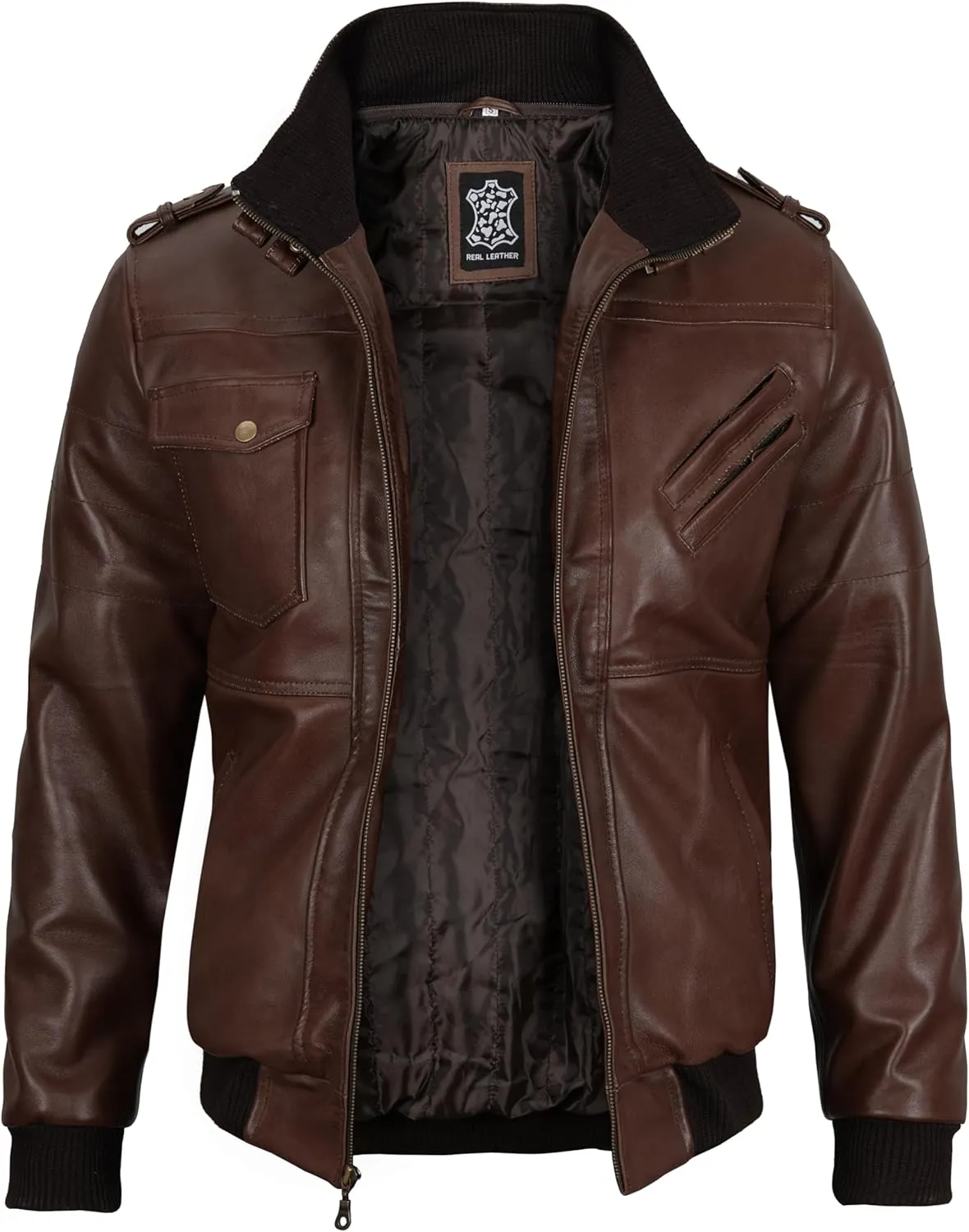 Blingsoul Leather Bomber Jackets For Men - Real Lambskin Mens Leather Jacket With Hood