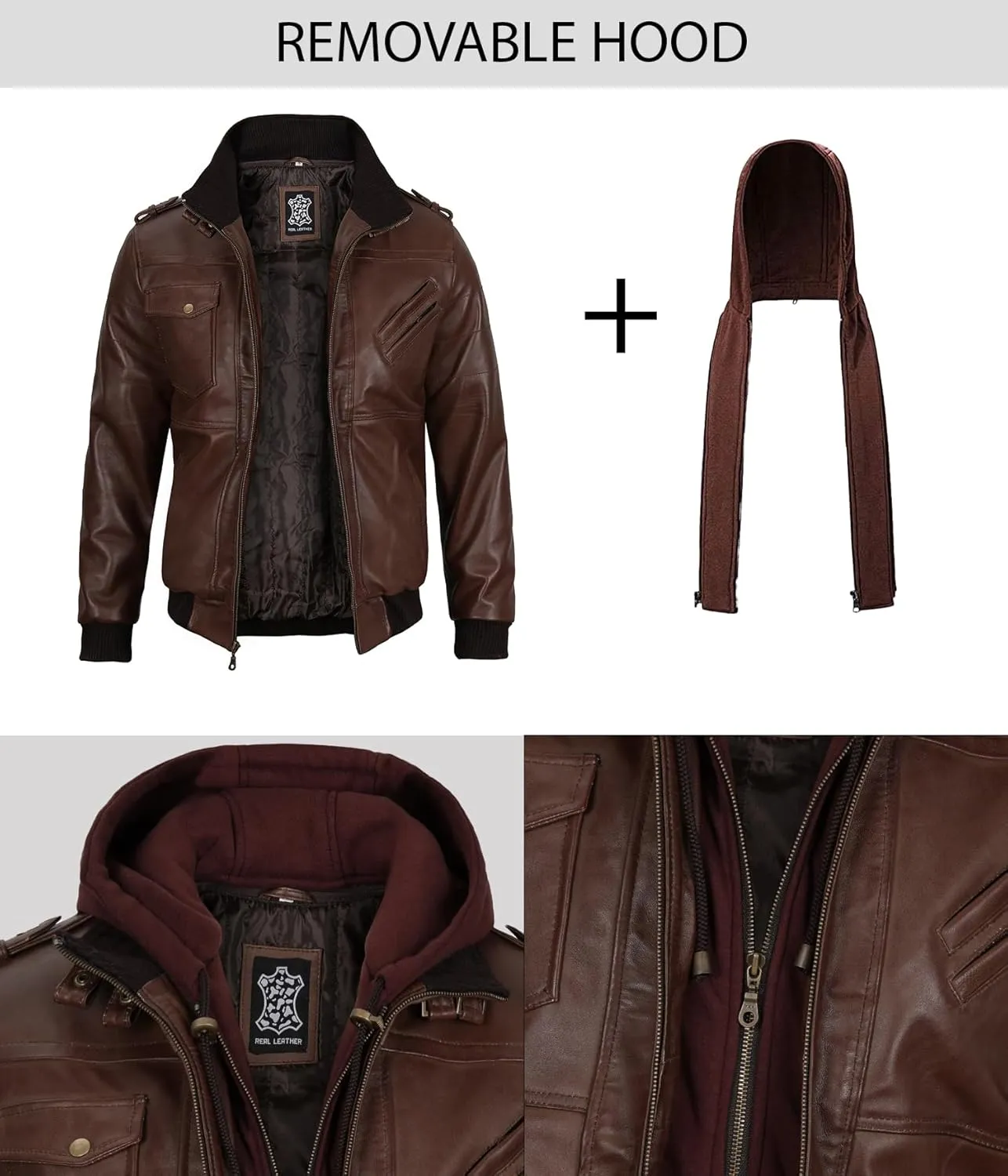 Blingsoul Leather Bomber Jackets For Men - Real Lambskin Mens Leather Jacket With Hood