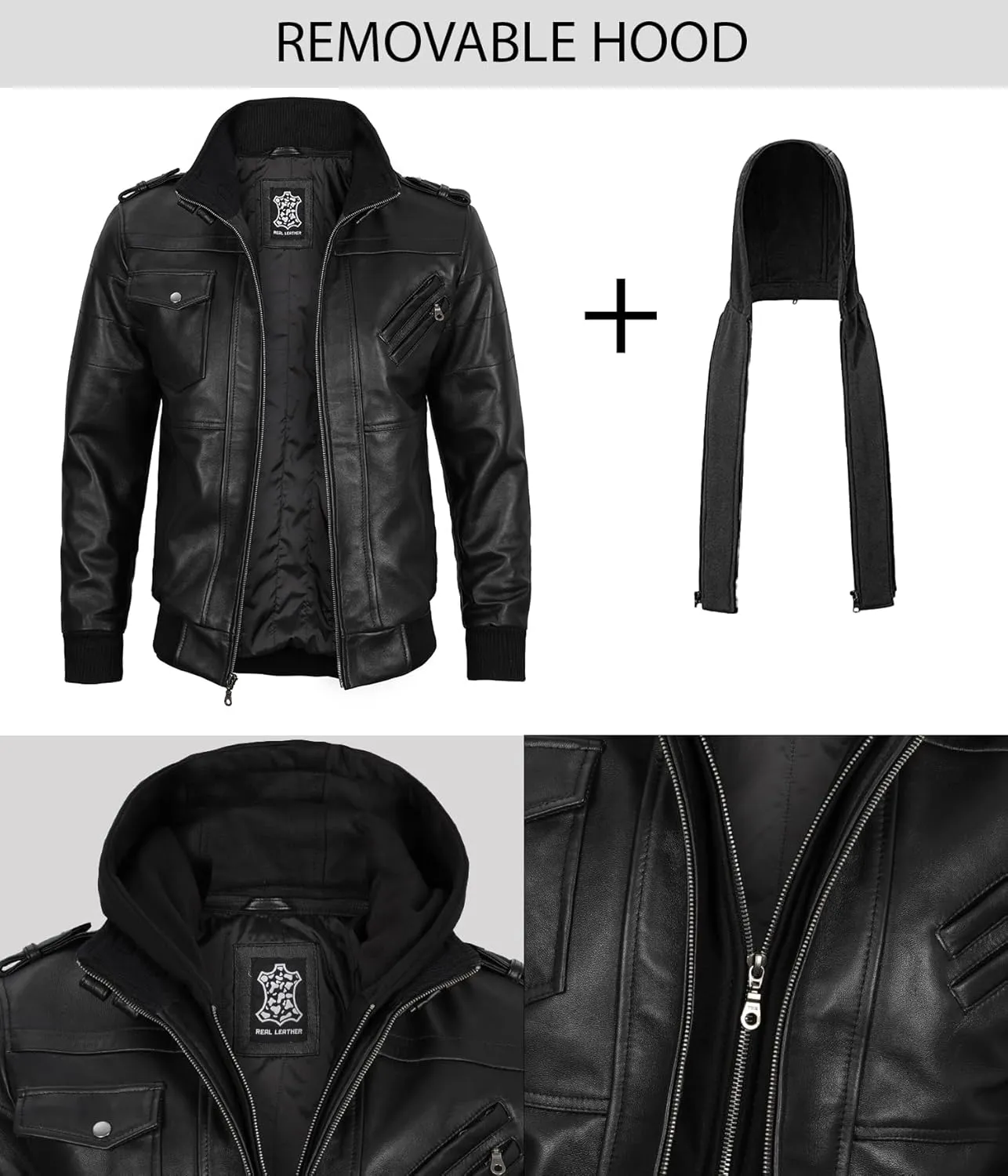 Blingsoul Leather Bomber Jackets For Men - Real Lambskin Mens Leather Jacket With Hood