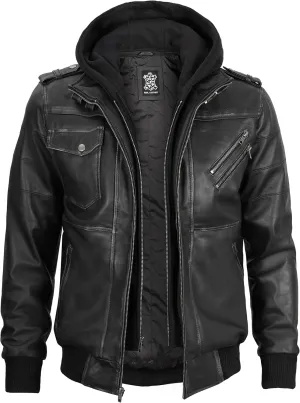 Blingsoul Leather Bomber Jackets For Men - Real Lambskin Mens Leather Jacket With Hood