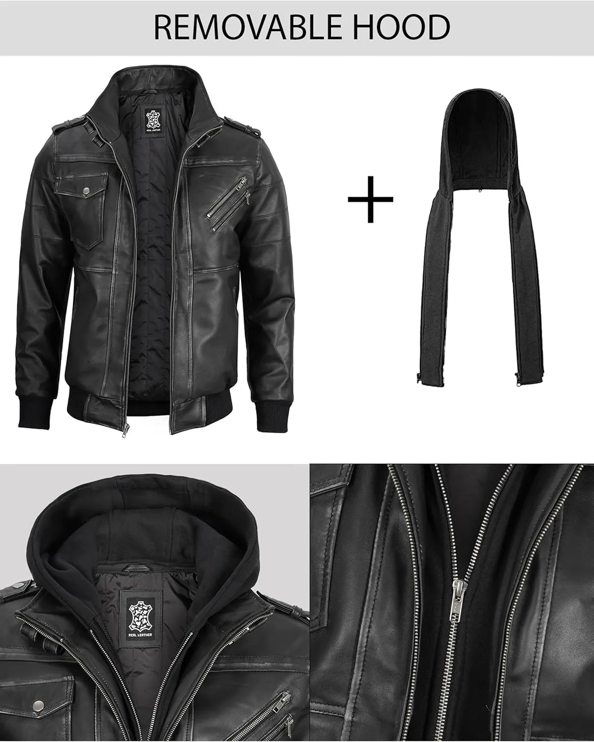 Blingsoul Leather Bomber Jackets For Men - Real Lambskin Mens Leather Jacket With Hood