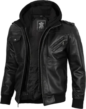 Blingsoul Leather Bomber Jackets For Men - Real Lambskin Mens Leather Jacket With Hood
