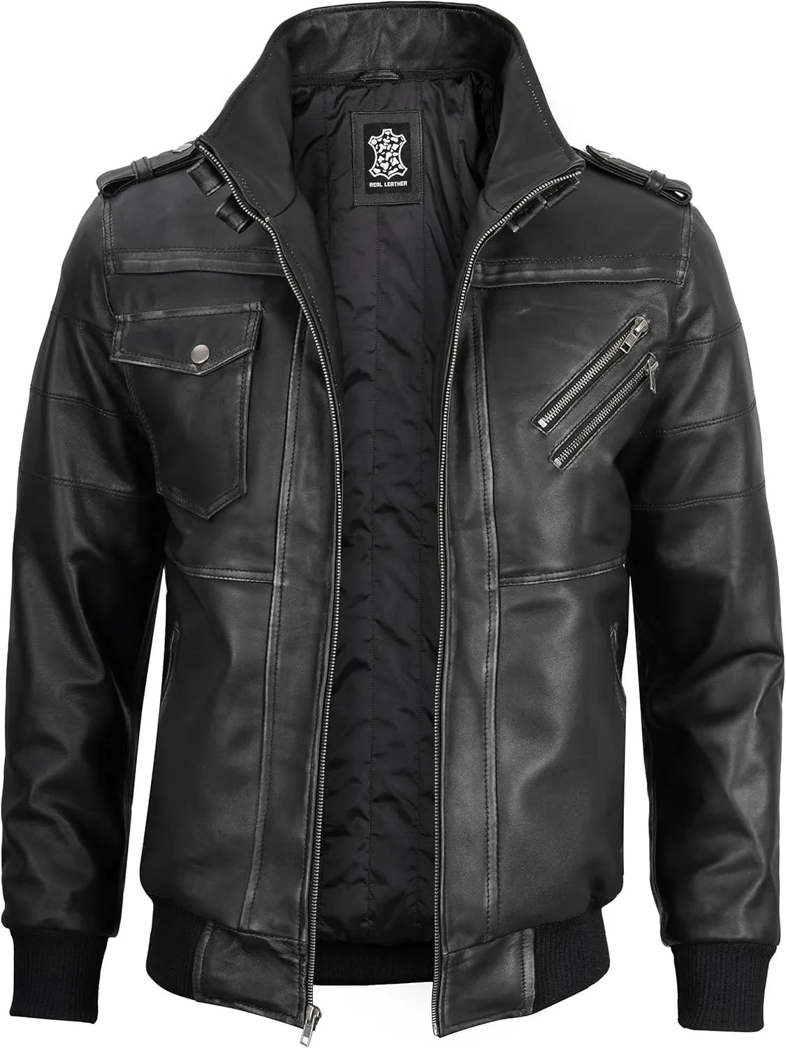Blingsoul Leather Bomber Jackets For Men - Real Lambskin Mens Leather Jacket With Hood