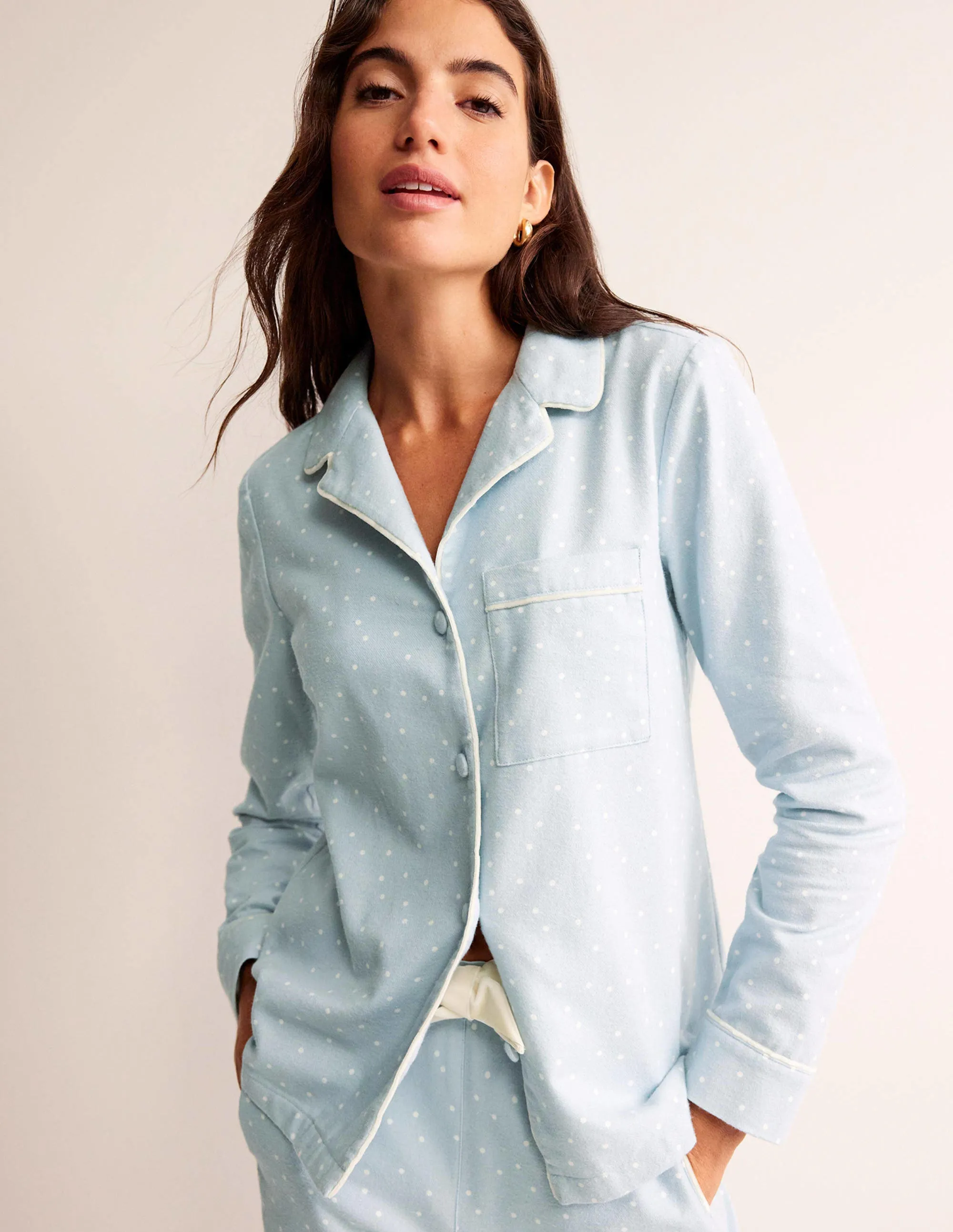 Brushed Cotton Pyjama Shirt-Surf, Spaced Dotty
