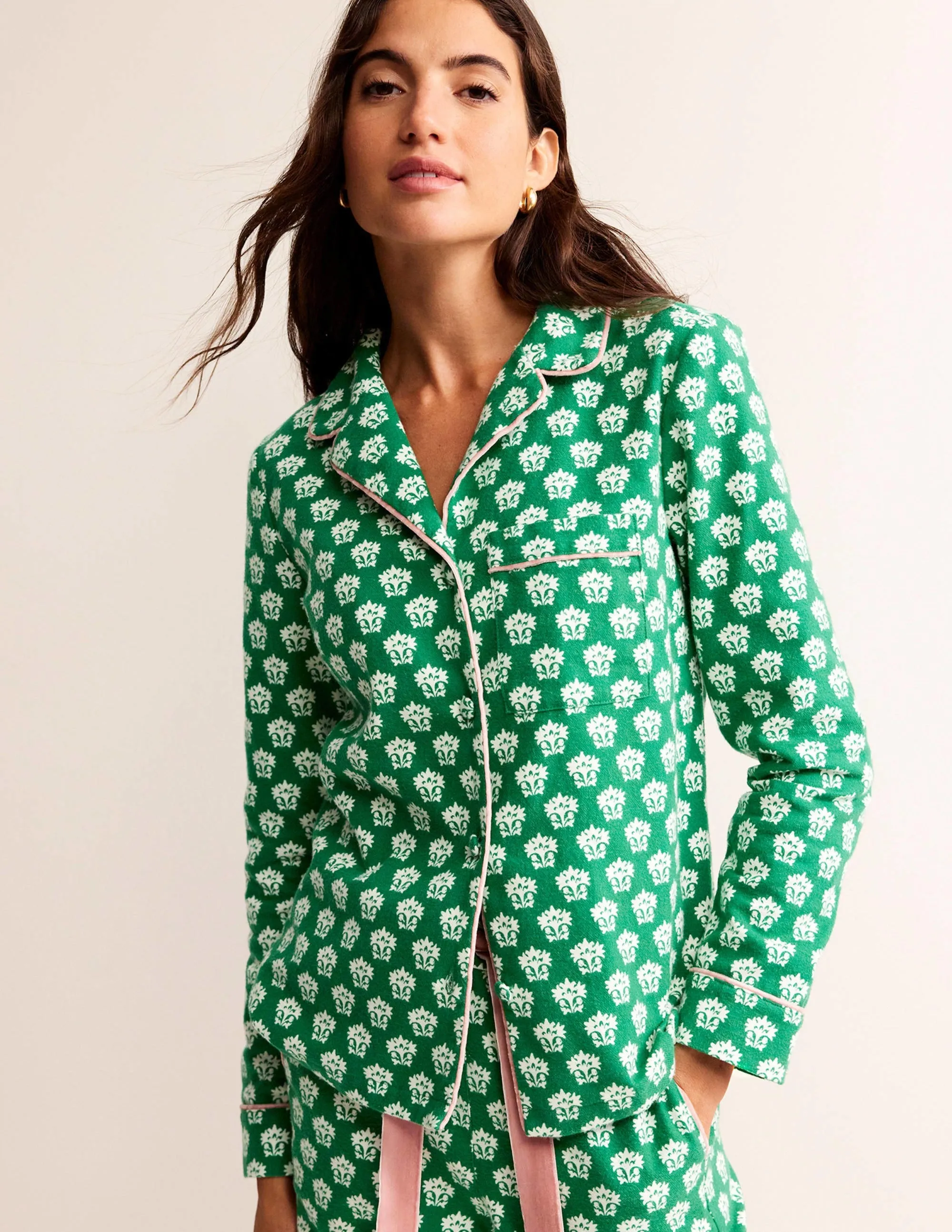 Brushed Cotton Pyjama Shirt-Veridian Green, Lily