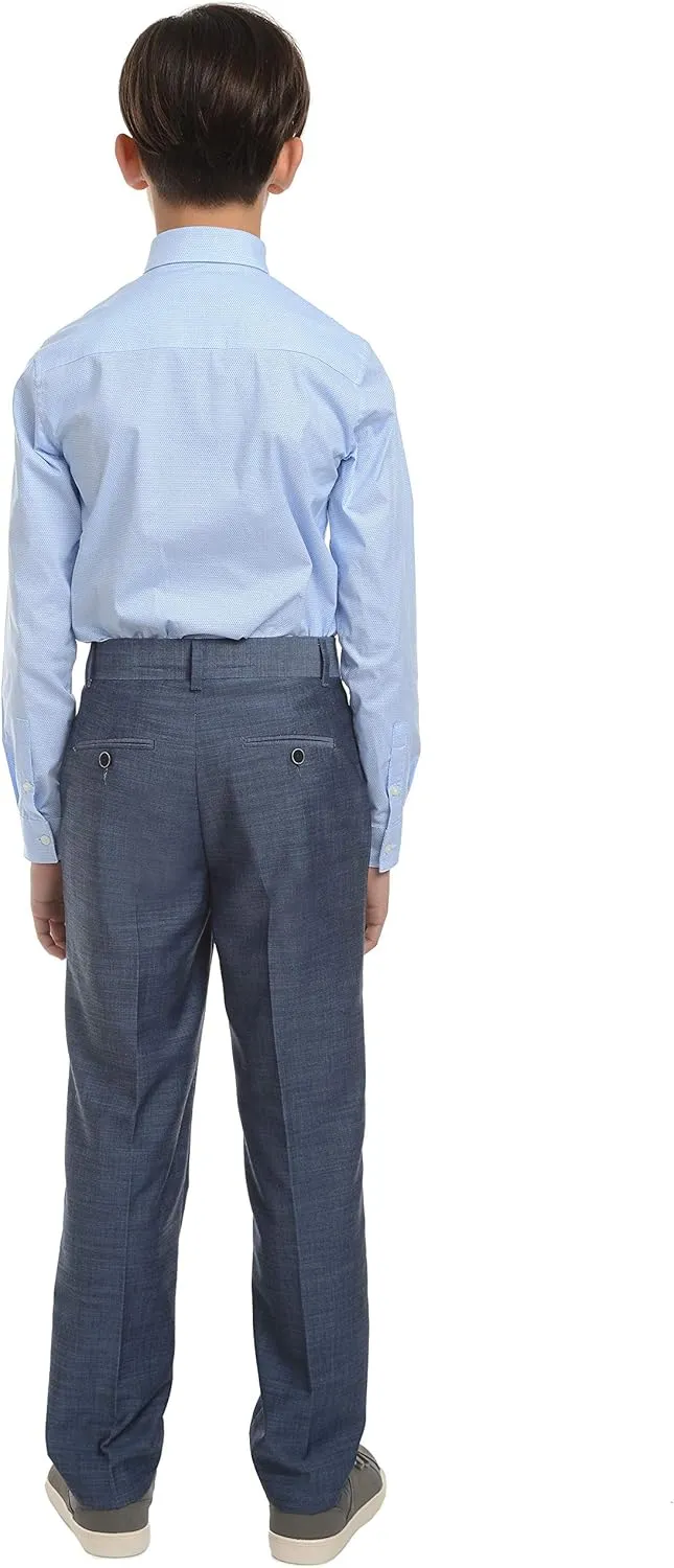 Calvin Klein Boys' Flat Suit Dress Pant, Straight Leg Fit & Hemmed Bottom, Belt Loops & Functional Front Pockets