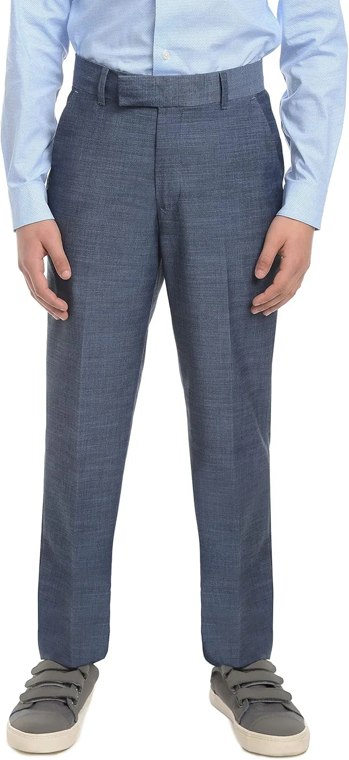 Calvin Klein Boys' Flat Suit Dress Pant, Straight Leg Fit & Hemmed Bottom, Belt Loops & Functional Front Pockets