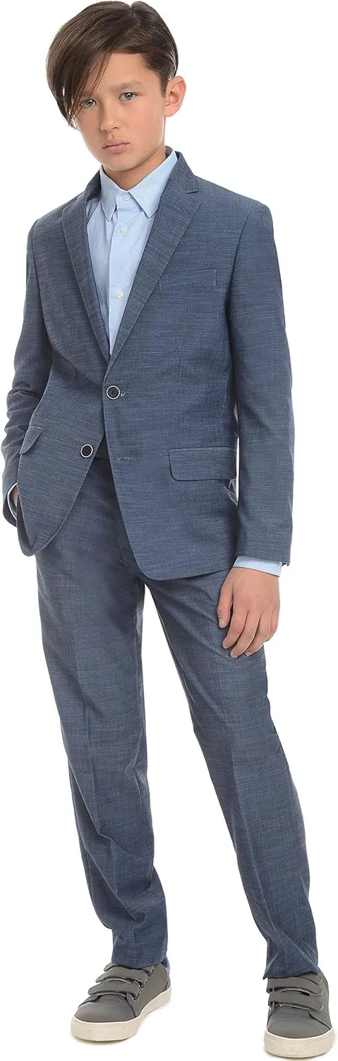 Calvin Klein Boys' Flat Suit Dress Pant, Straight Leg Fit & Hemmed Bottom, Belt Loops & Functional Front Pockets