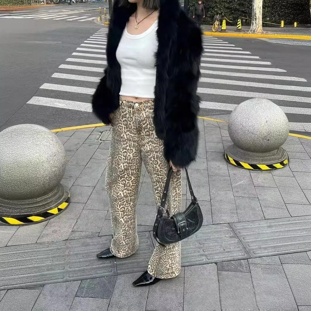 Cheetah Jeans Leopard Print Vintage Baggy Wide Leg High Waisted Oversized Cheetah Print