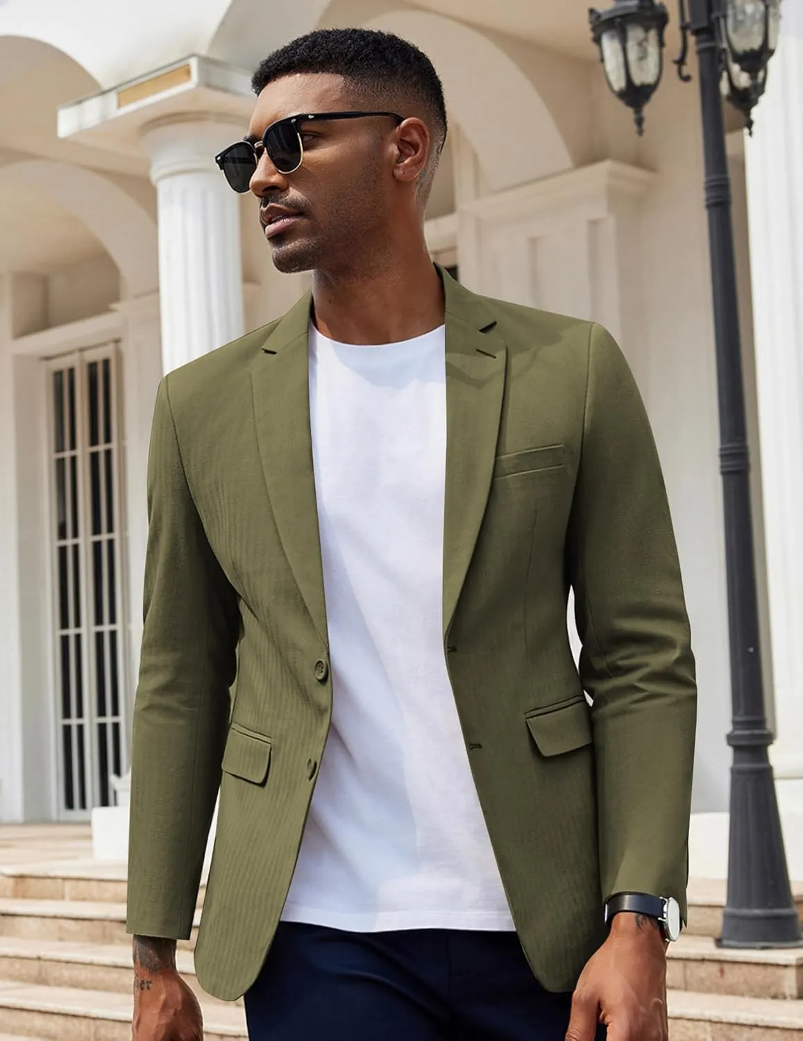 COOFANDY Men's Casual Blazer Slim Fit Herringbone Sport Coats Two Buttons Heavyweight Cotton Suit Jacket