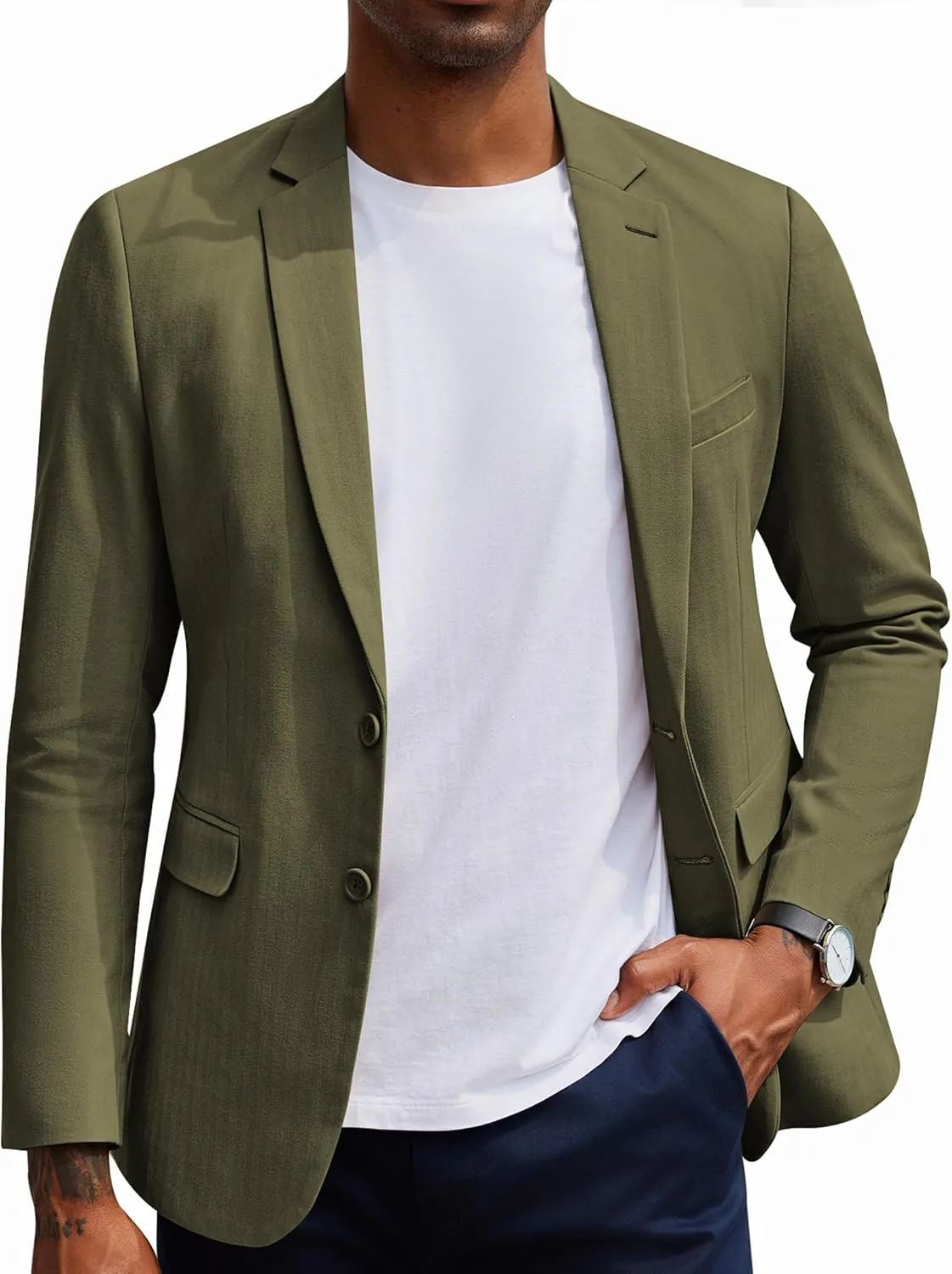 COOFANDY Men's Casual Blazer Slim Fit Herringbone Sport Coats Two Buttons Heavyweight Cotton Suit Jacket