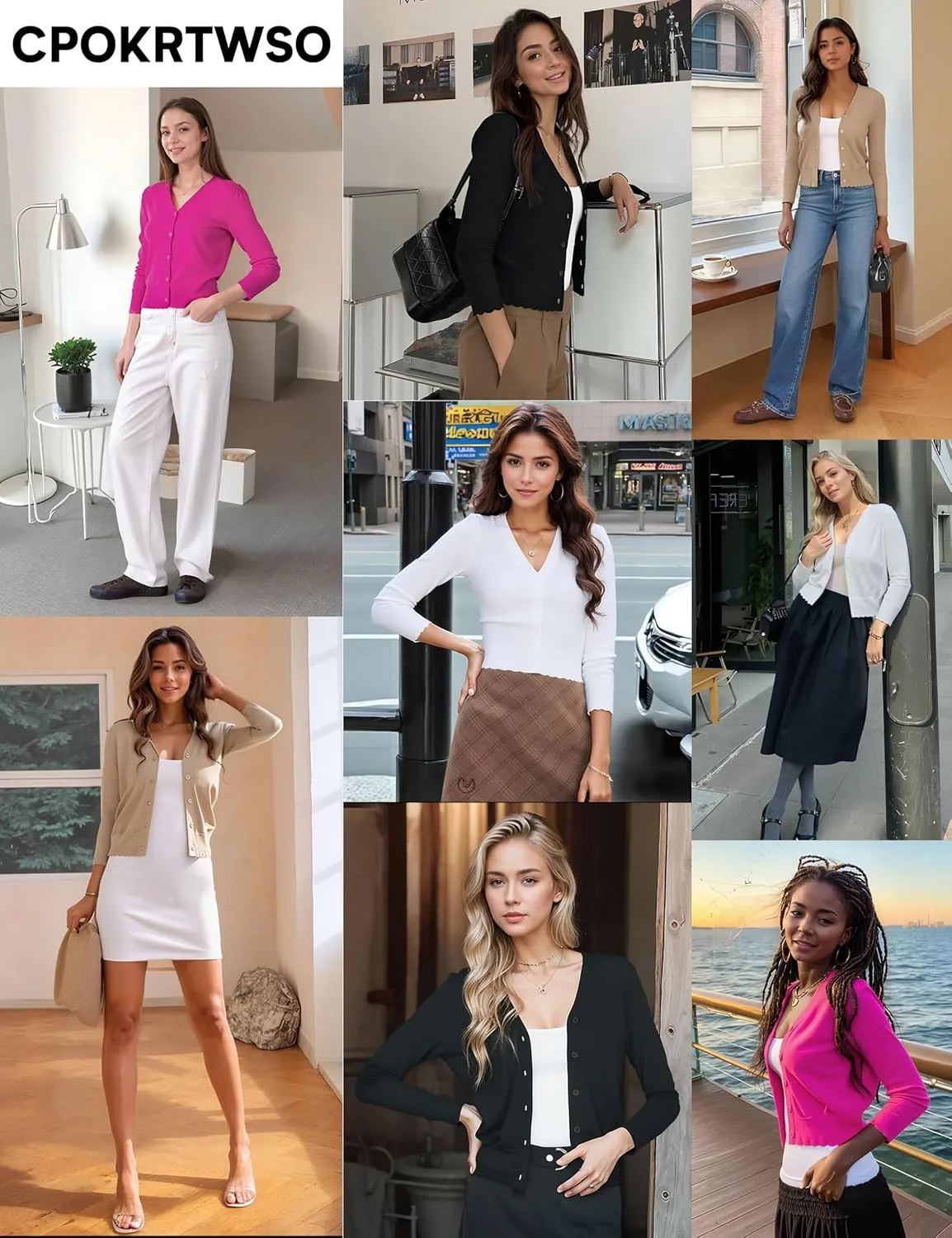 CPOKRTWSO Women's Cropped Cardigan 3/4 Sleeve Bolero Shrug for Dresses Lightweight Open Front Button Down Sweater