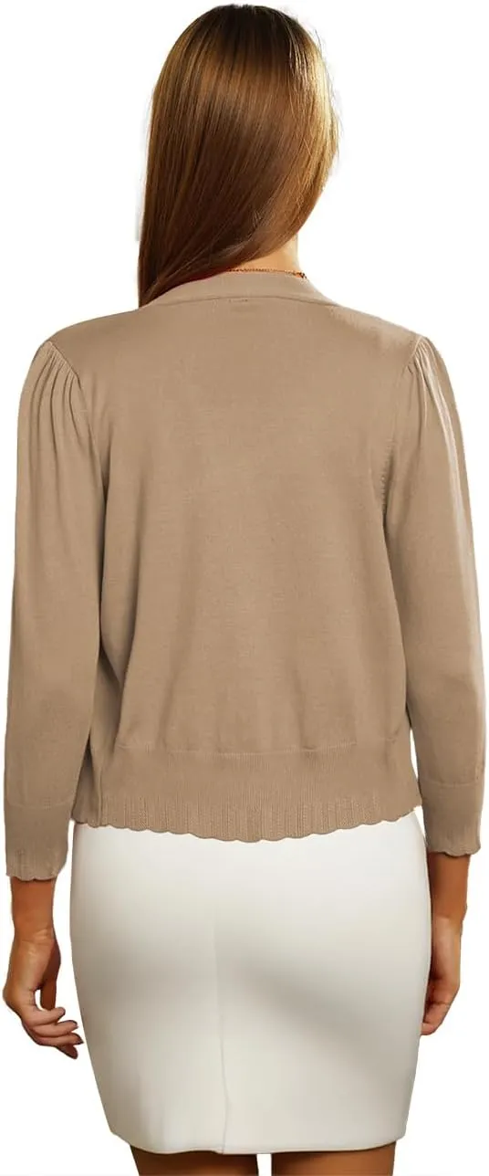 CPOKRTWSO Women's Cropped Cardigan 3/4 Sleeve Bolero Shrug for Dresses Lightweight Open Front Button Down Sweater