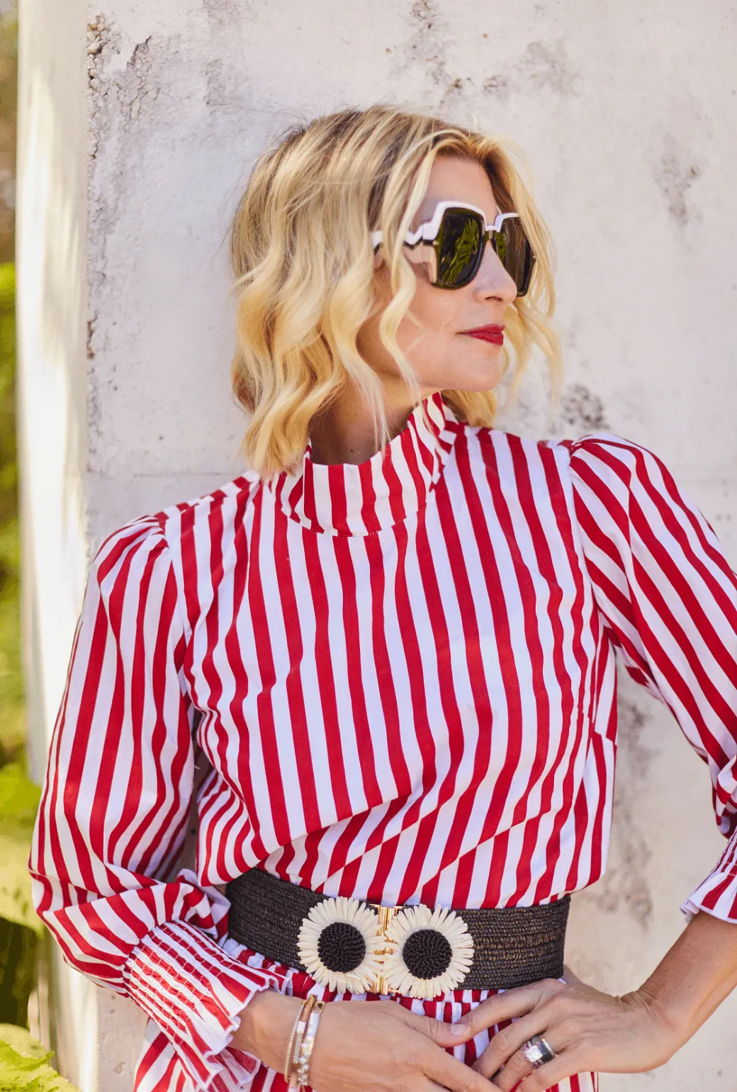 Cropped Long Sleeve Mod Top - Red Stripe