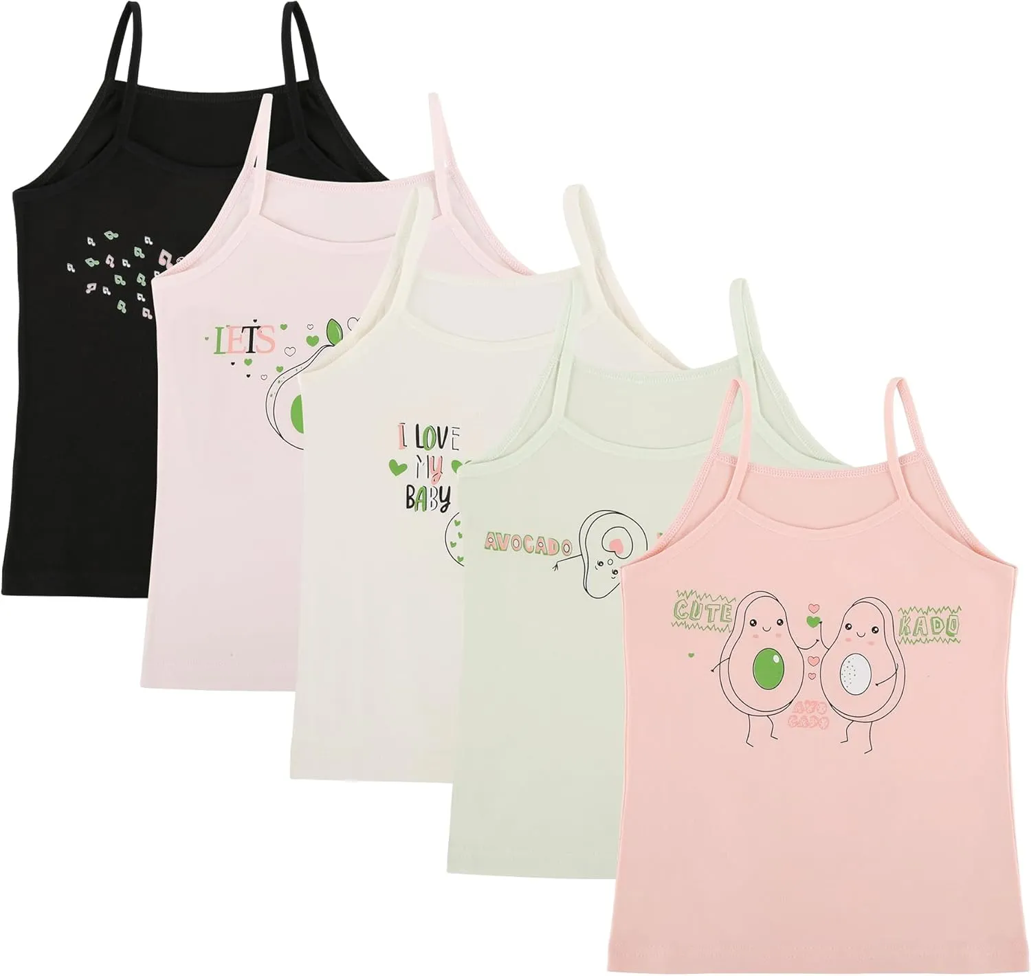 Donella Girls Camisole Undershirts Prints - Toddler Girls Cotton Cami 5 Pack