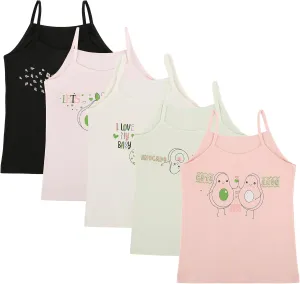 Donella Girls Camisole Undershirts Prints - Toddler Girls Cotton Cami 5 Pack