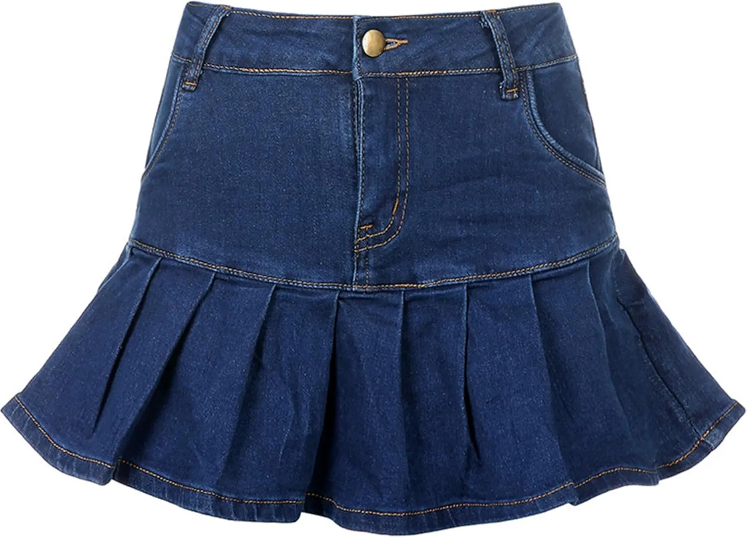 Dqbeng Women's A Line Denim Ruffle Skirt Y2K Pleated Mini Jean Skirts with Pockets