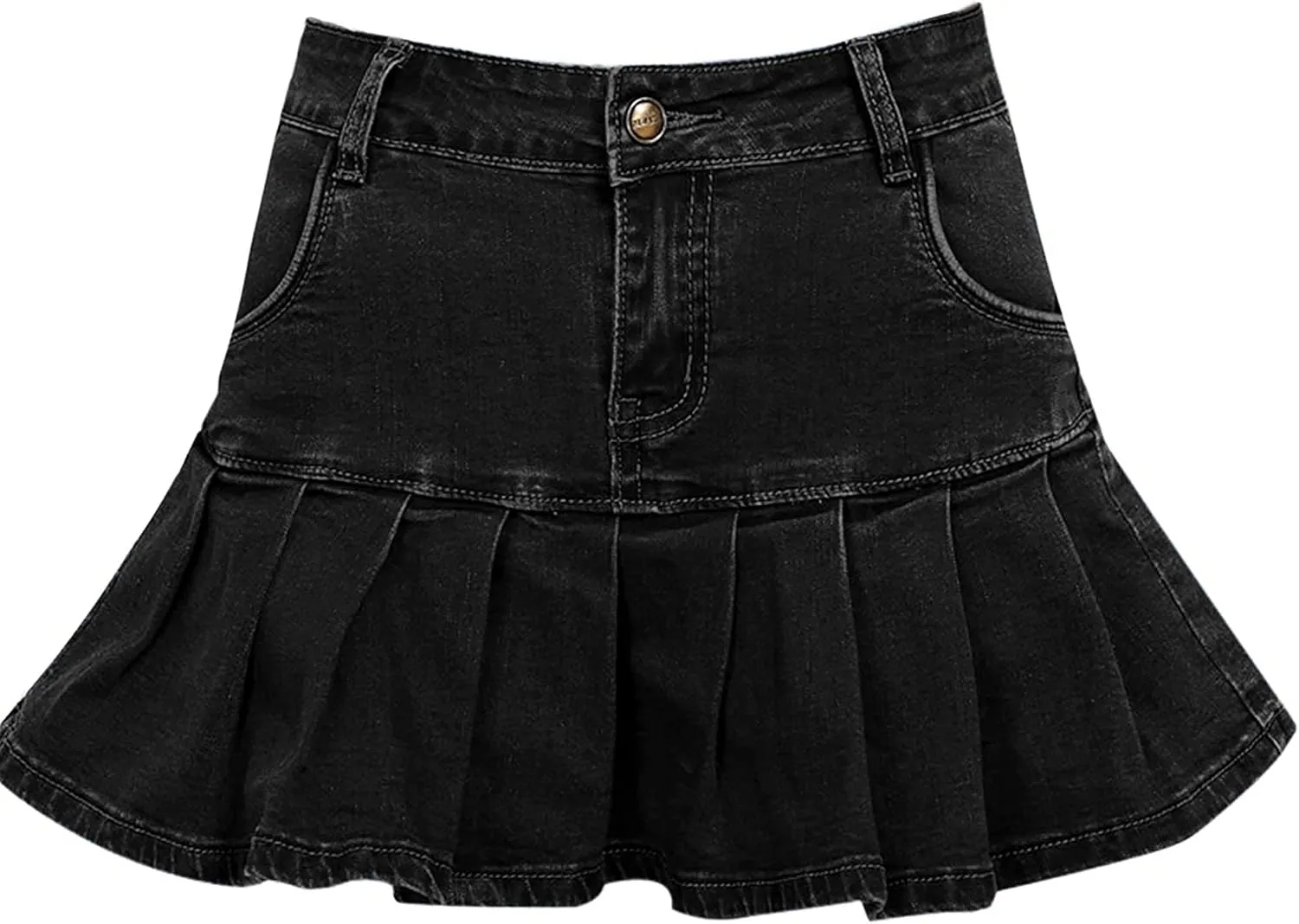 Dqbeng Women's A Line Denim Ruffle Skirt Y2K Pleated Mini Jean Skirts with Pockets