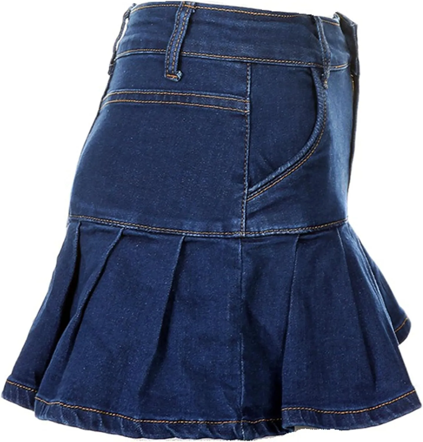 Dqbeng Women's A Line Denim Ruffle Skirt Y2K Pleated Mini Jean Skirts with Pockets
