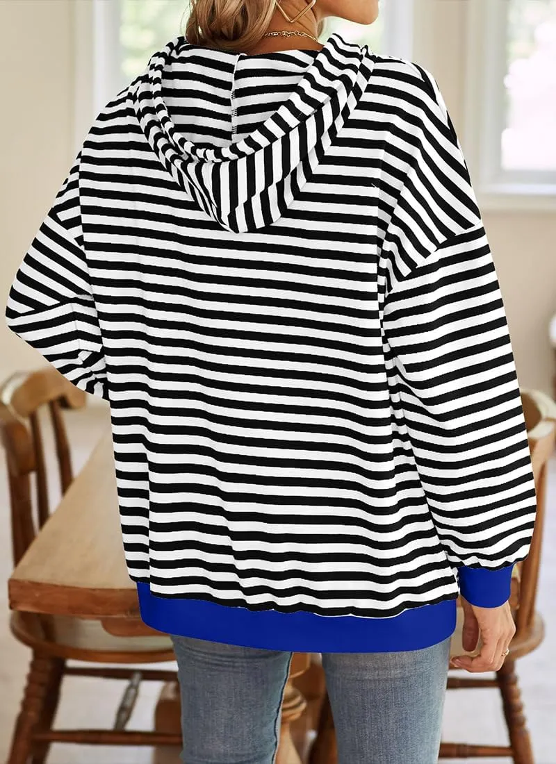 EUDOLAH Women Striped Hoodie Color Block Oversized Hoodies Long Sleeve Hooded Neck Fashion Top Casual Loose Y2K Clothing